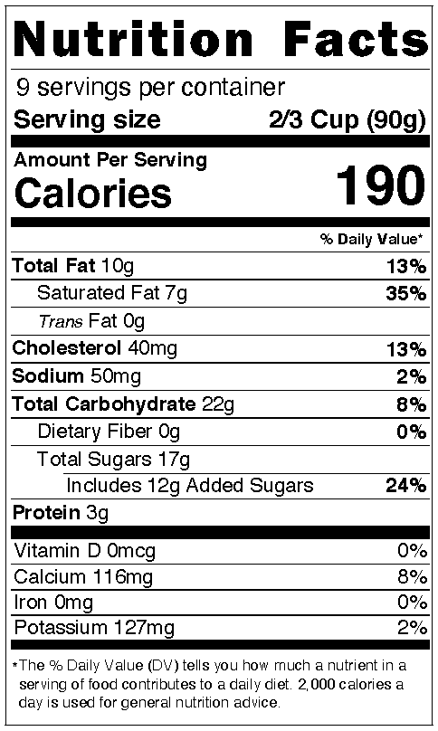 Original Vanilla Nutritional Facts