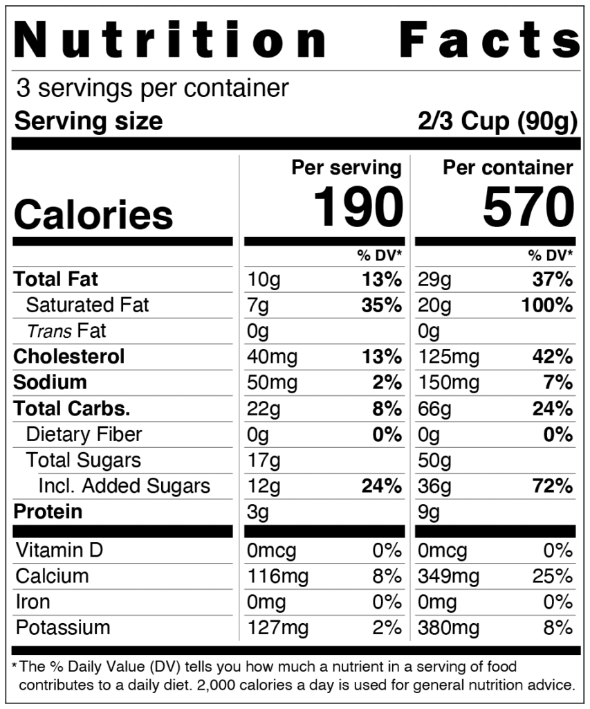 Original Vanilla Pint Nutritional Facts